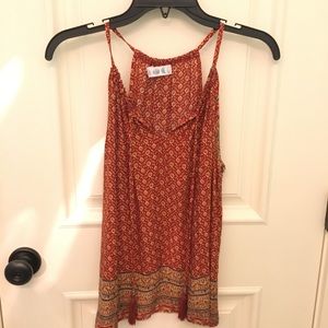 E2 Red patterned Tassel tank top